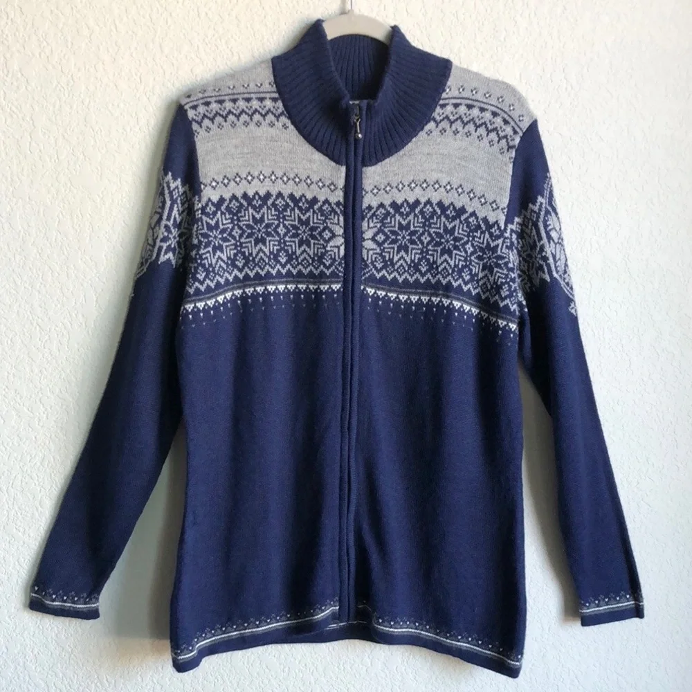 Alpaca Imports Zip Front Sweater Navy Blue XL Alpaca Wool - Picture 1 of 15